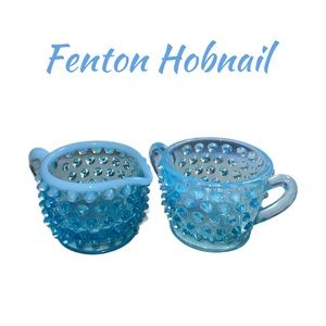 Fenton Hobnail Blue Opalescent Cream & Sugar